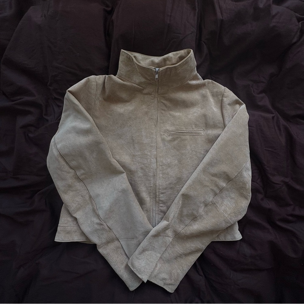 100% Leather Suede Mockneck Moto Jacket